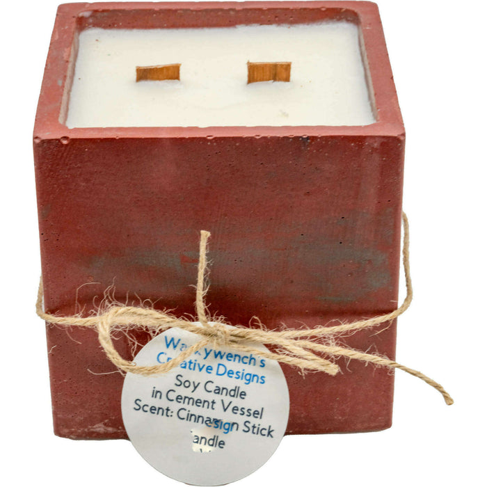 Market on Blackhawk:  Scented Soy Candles in Cement Vessels - Red Square with Cinnamon Stick Fragrance  (3.94
