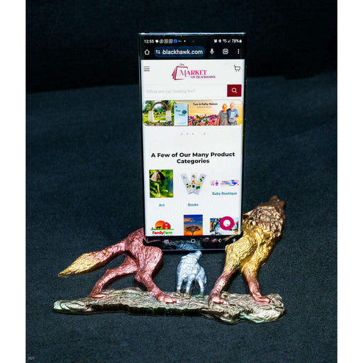 Market on Blackhawk:  Howling Wolf Resin Cell Phone Holder - Default Title  |   Mystic Creations