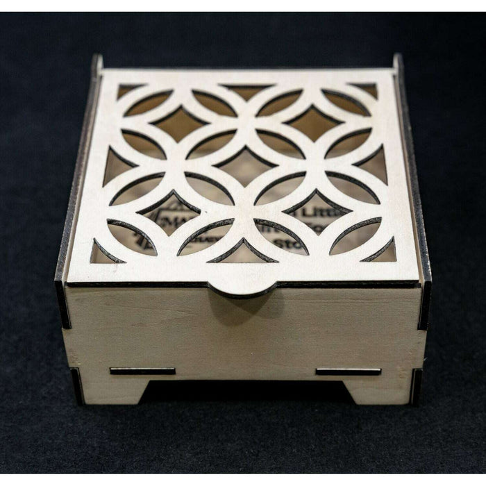 Market on Blackhawk:  Laser-Cut Gift Boxes with Hinged Lid - Style 5:  4.38" x 4.38" x 2.25" box  |   Woodworking Creations