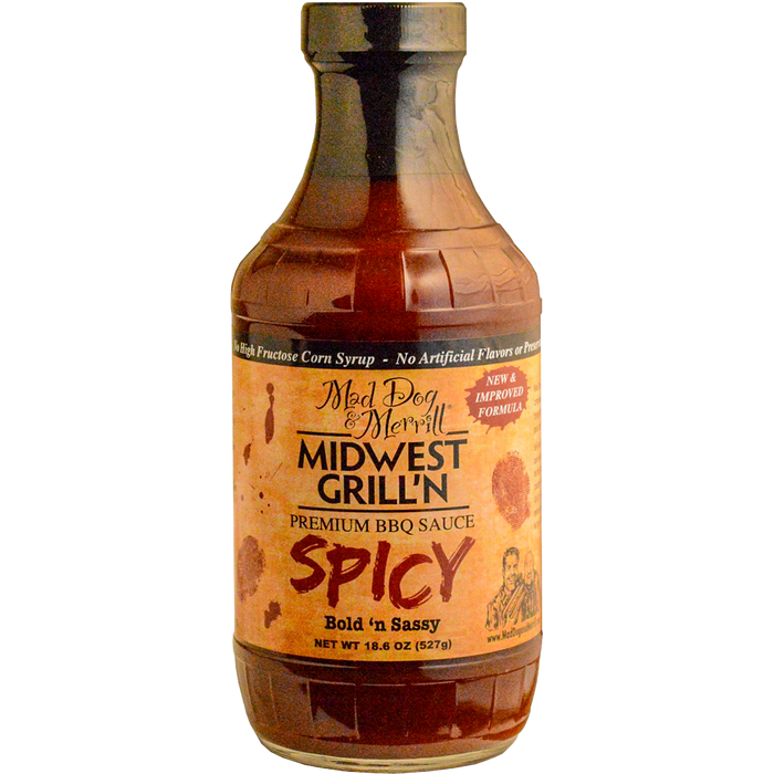 Market on Blackhawk:  Mad Dog & Merrill Midwest Grill'n Sauces & Seasonings - Spicy Premium BBQ Sauce  (18.6 oz.)  |   Mad Dog & Merrill