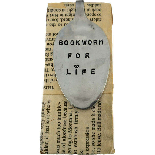 Market on Blackhawk:  Hand-Stamped Vintage Spoon Bookmarkers - Bookworm for Life  |   Blufftop Farm