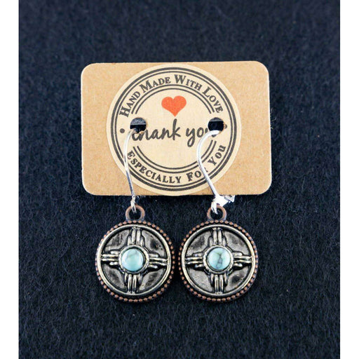 Market on Blackhawk:  Handmade Earrings from Cowgirl Pretty - Shiny Metal with Small Blue - Rounded  (1.25" long, 0.2 oz.)  |   Cowgirl Pretty