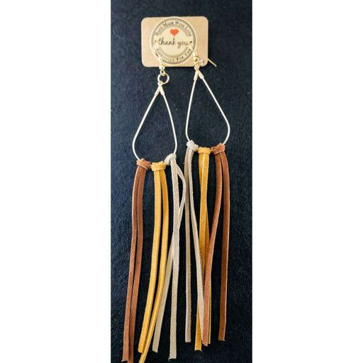 Market on Blackhawk:  Handmade Earrings from Cowgirl Pretty - Teardrop with Leather Tassles  (6.5" long, 0.2 oz.)  |   Cowgirl Pretty