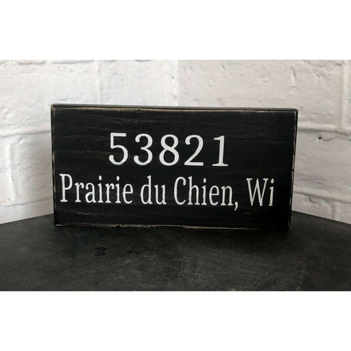 Market on Blackhawk:  Prairie du Chien, Wi 53821 - Handmade Painted Wood Sign - Black background  |   Ceils Crafts