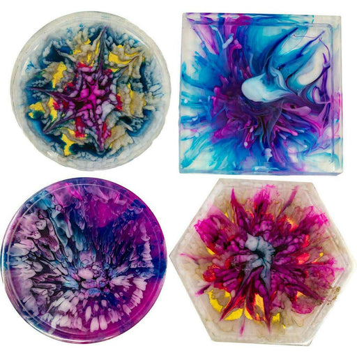 Market on Blackhawk:  Resin & Wood Coasters (handmade) - Multi-Colored Blooms  (size up to 4