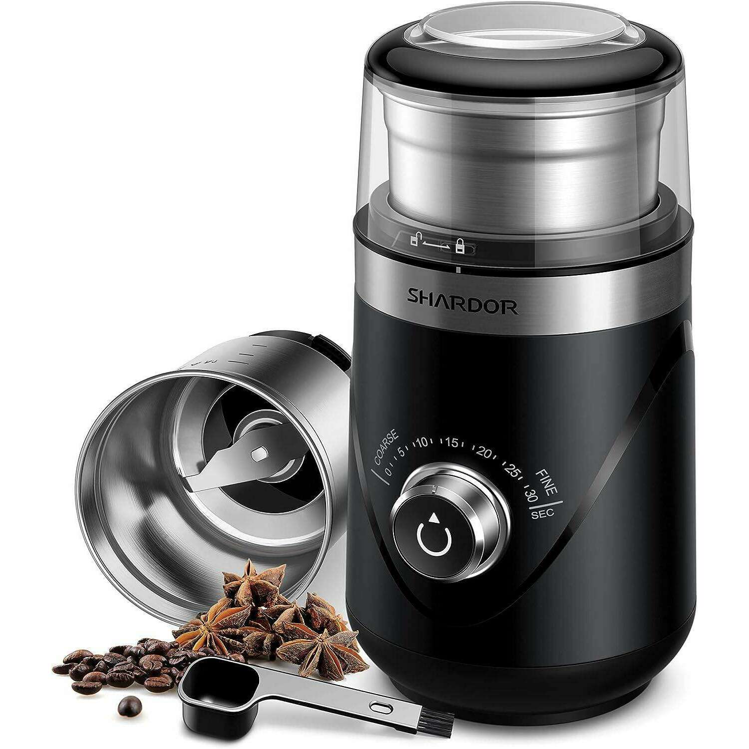 Mueller Coffee Grinder Electric, Large Bean Capacity, One-Touch Operation,  Nuts/Spice/Herb Grinder, White