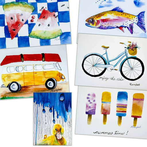Market on Blackhawk:  Watercolor Card Pack Themes (6 Cards + 6 Envelopes) - Summer Pack 4  |   Natalie Campbell