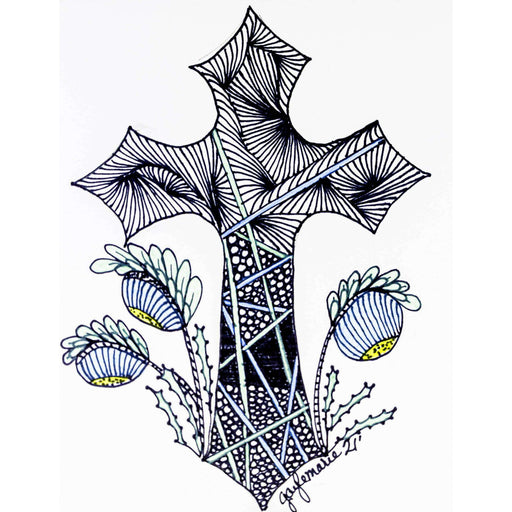 Market on Blackhawk:  Zendoodle Greeting Card with Envelope by gaylemarie (75) - Blue Cross Sympathy  |   Things That Garnish