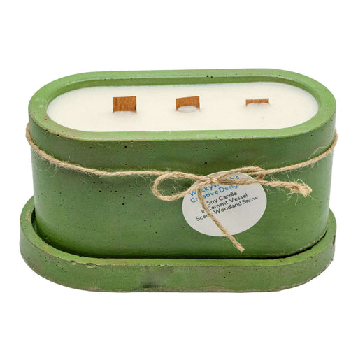 Market on Blackhawk:  Scented Soy Candles in Cement Vessels - Green Oval with Cinnamon Stick Fragrance  (7.12