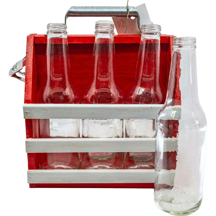Market on Blackhawk:  6-Pack Glass Bottle Caddie - Red & White  |   Rag Rug Haven