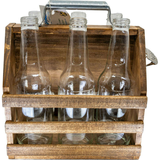 Market on Blackhawk:  6-Pack Glass Bottle Caddie - Brown Stained Wood  |   Rag Rug Haven