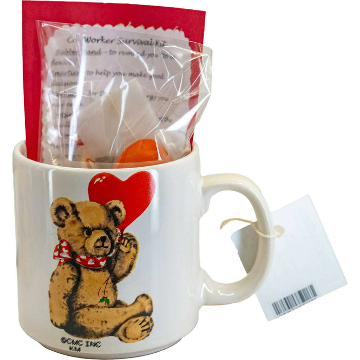 Market on Blackhawk:  Co-Worker Survival Kit in a Mug: Valentine's Day Edition - Bear with Balloon - Mug is 4.75" tall (14.6 oz.)  |   Rag Rug Haven