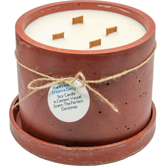 Market on Blackhawk:  Scented Soy Candles in Cement Vessels - Round Red with The Perfect Christmas Fragrance  (3.94" x 3.75" x 3.94", 6 lbs. 2 oz.)  |   Wackywench's Creative Designs