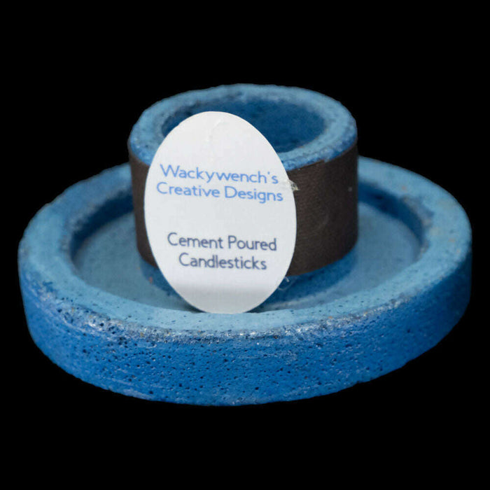 Market on Blackhawk:  Candlestick Holders - Vivid Blue Cement - SMALL (1.5" H x 2.75" Round - 3.3 oz.)  |   Wacky Wench’s Creative Designs