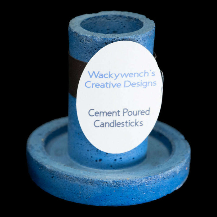 Market on Blackhawk:  Candlestick Holders - Vivid Blue Cement - LARGE (3" H x 2.75" Round -5 oz.)  |   Wacky Wench’s Creative Designs