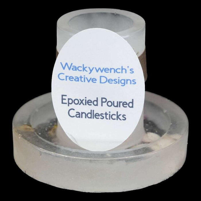 Market on Blackhawk:  Candlestick Holders - Clear Epoxy with Flowers - MEDIUM (2.5" H x  2.75" round - 3 oz.)  |   Wacky Wench’s Creative Designs