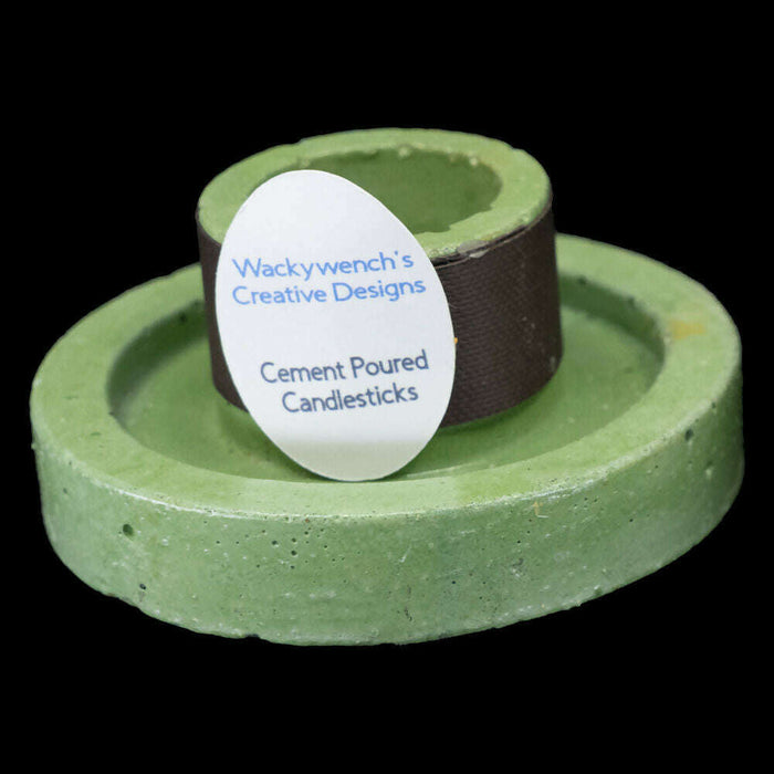 Market on Blackhawk:  Candlestick Holders - Green Sherbet Cement - SMALL (1.5" H x 2.75" Round - 4.5 oz.)  |   Wacky Wench’s Creative Designs
