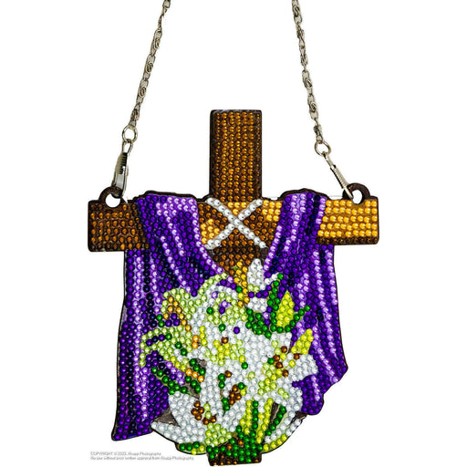 Market on Blackhawk:  Diamond Painting Easter & Spring Wall Hangings - Cross with Easter Lilies(5" x 6", 0.38" without 16" long chain, 1.6 oz.)  |   Julie Balog