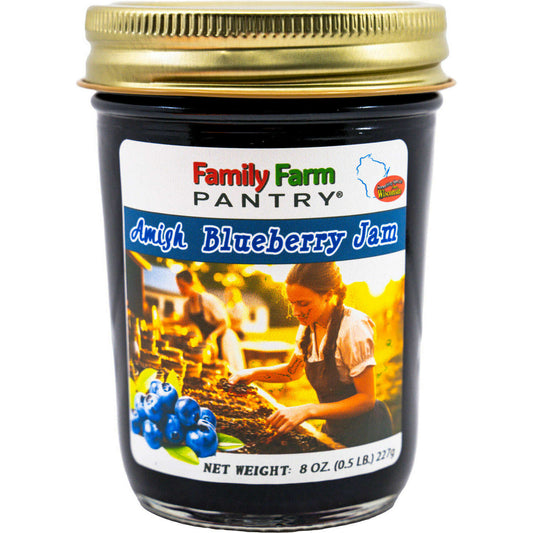 Market on Blackhawk:  Amish Fruit Jams (Bontrager) - Amish Blueberry Jam  (8 oz. jar)  |   Family Farm Pantry (Bontreger)