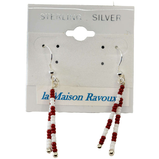 Market on Blackhawk:  Gold and Seed Bead Double Stick Earrings - Red and White Candy Cane  |   LA MAISON RAVOUX