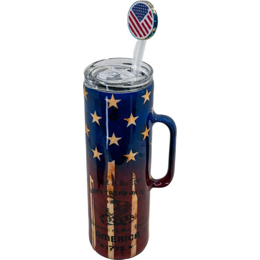 Market on Blackhawk:  Hoggdle Tumbers with Handles - Don't Tread on Me - 30 oz. capacity - (4.5" widest, 10" tall without Straw, 1.25 lbs)  |   Wacky Wench’s Creative Designs