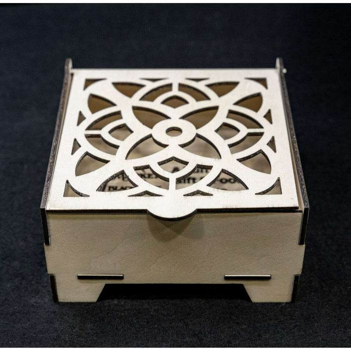 Market on Blackhawk:  Laser-Cut Gift Boxes with Hinged Lid - Style 6:  4.38" x 4.38" x 2.25" box  |   Woodworking Creations
