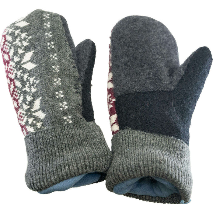 Market on Blackhawk:  Lined Sweater Mittens - SMALL/MEDIUM - Grey, Maroon, and White  (4 oz.)  |   Sewperb Chaos