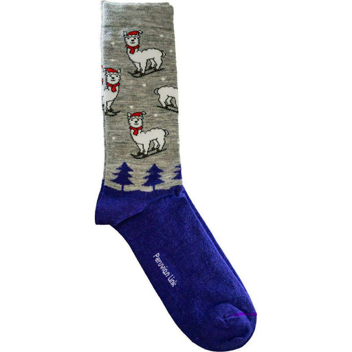 Market on Blackhawk:  Alpaca Christmas Crew Socks - Purple Alpaca Christmas Sock Winter Wonderland SM/M  |   Blufftop Farm