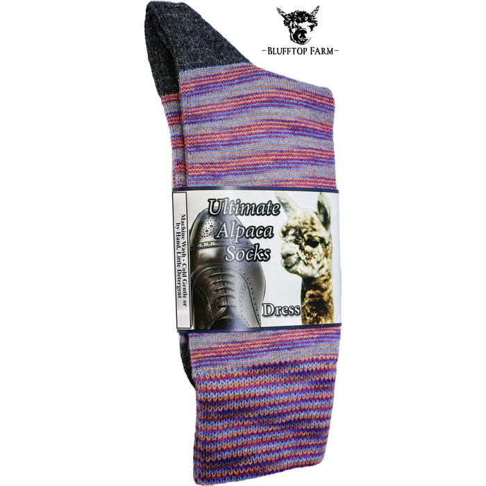 Market on Blackhawk:  Alpaca Dress Socks - Solids & Stripes - Small - Pink Striped  |   Blufftop Farm