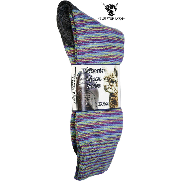 Market on Blackhawk:  Alpaca Dress Socks - Solids & Stripes - Small - Multi-Striped  |   Blufftop Farm