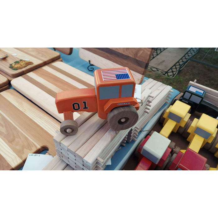 Market on Blackhawk:  'Build-a-Farm' Handmade Wooden Toys from CB's Woodworking - orange tractor with flag design  |   CBs Woodworking