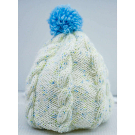 Market on Blackhawk:  Cabled Baby Hats - Variegated White, Blue & Green  (0-6 months)  |   Pretty Cute Creations by Judi