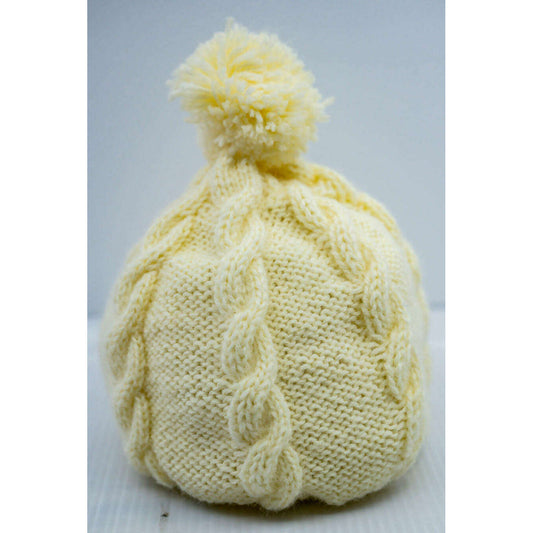 Market on Blackhawk:  Cabled Baby Hats - Baby Yellow  (0 to 6 months, 1.1 oz.)  |   Pretty Cute Creations by Judi
