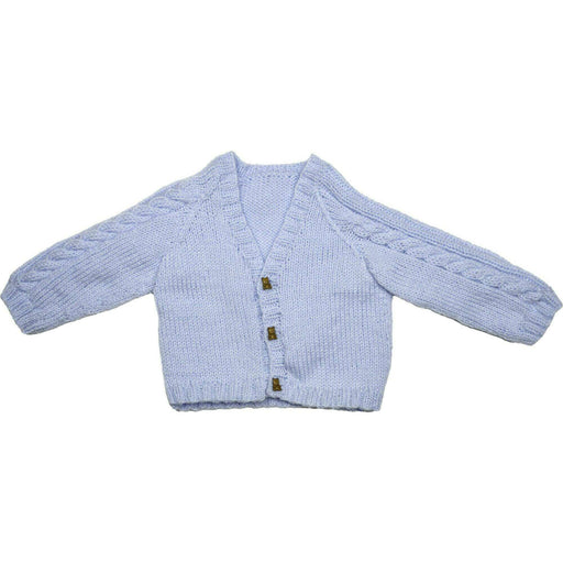 Market on Blackhawk:  Cardigan Sweaters for Boys - Light Blue with Cabling on Sleeve and Brown Bear buttons (Size 6-9 months)  |   Pretty Cute Creations by Judi