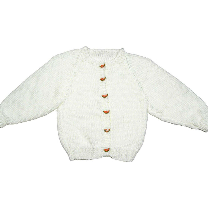 Market on Blackhawk:  Cardigan Sweaters for Girls - White with Watermelon Buttons (Size 12-18 months)  |   Pretty Cute Creations by Judi