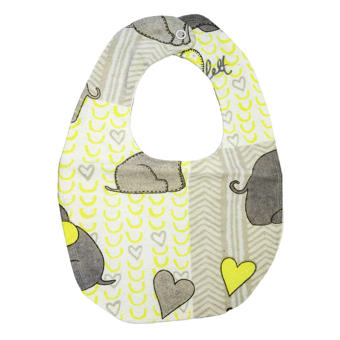 Market on Blackhawk:  Cloth Bibs - Handmade by Oh Baby Creations - Yellow and Grey Elephants  |   O Baby Creations & Kathys Simply Cakes