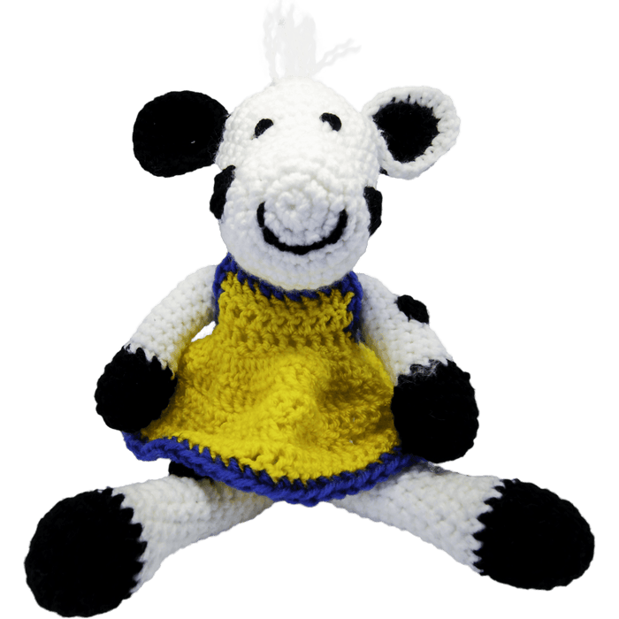 Market on Blackhawk:  Cow Stuffed Animal (Hand-Crocheted) - Yellow with Blue Trim  |   Pretty Cute Creations by Pat