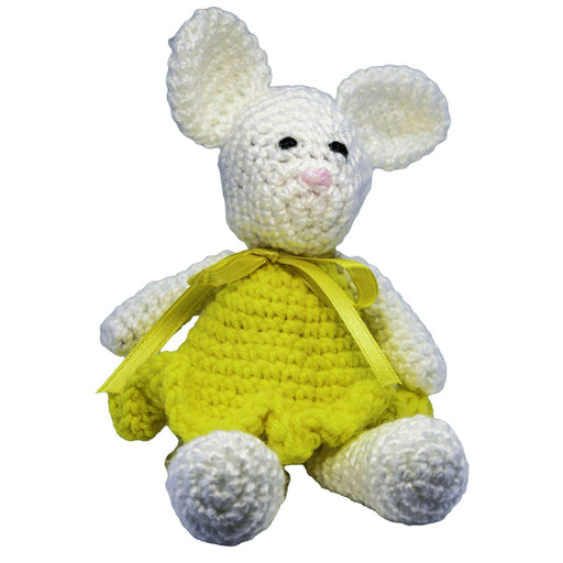 Market on Blackhawk:  Crochet Mouse Stuffed Animal (handmade) - White Mouse, with Yellow Dress  |   Pretty Cute Creations by Pat