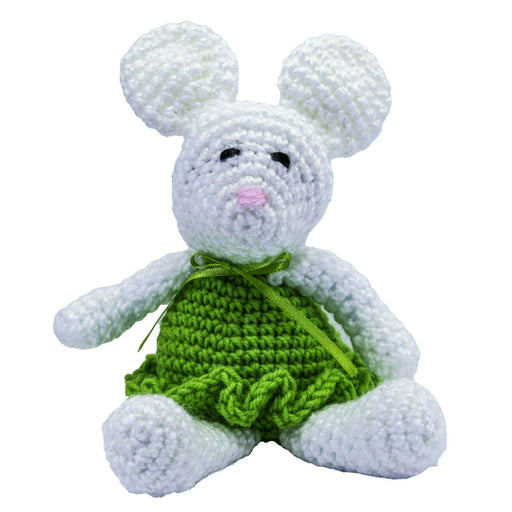 Market on Blackhawk:  Crochet Mouse Stuffed Animal (handmade) - White Mouse, with Green Dress  |   Pretty Cute Creations by Pat