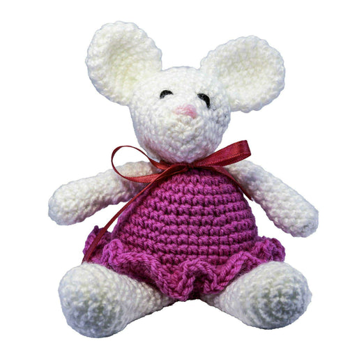 Market on Blackhawk:  Crochet Mouse Stuffed Animal (handmade) - White Mouse, with Dark Pink Dress  |   Pretty Cute Creations by Pat
