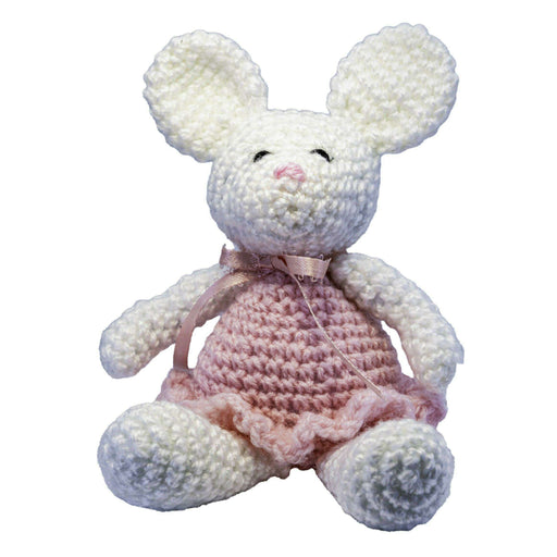 Market on Blackhawk:  Crochet Mouse Stuffed Animal (handmade) - White Mouse, with Light Pink Dress  |   Pretty Cute Creations by Pat