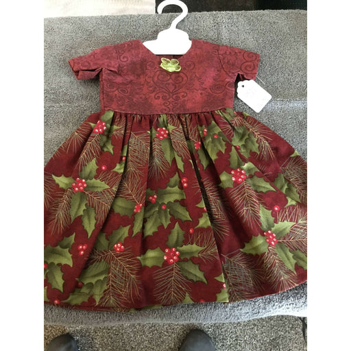 Market on Blackhawk:  Doll Dress- Burgundy with Holly for 18" Dolls - Default Title  |   O Baby Creations & Kathys Simply Cakes