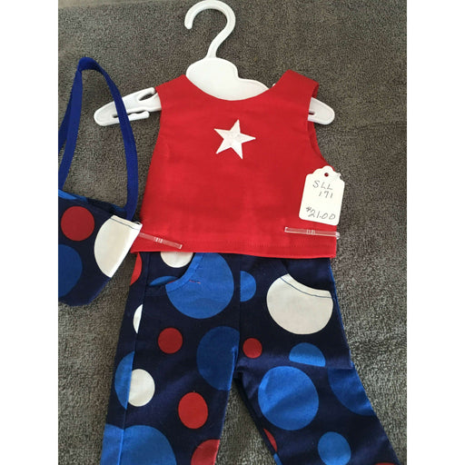 Market on Blackhawk:  Doll Outfit - Red and Blue Top with Capris - Doll Outfit - Red and Blue Top with Capris  |   O Baby Creations & Kathys Simply Cakes