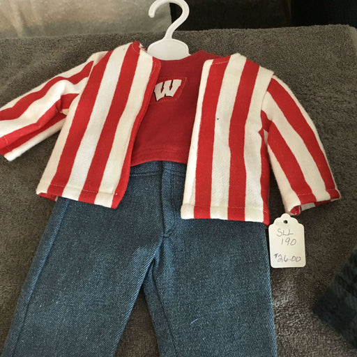 Market on Blackhawk:  Doll Outfit - Red T-shirt, Denim Jeans with Red/White Stripe Jacket for 18" Dolls - Default Title  |   O Baby Creations & Kathys Simply Cakes