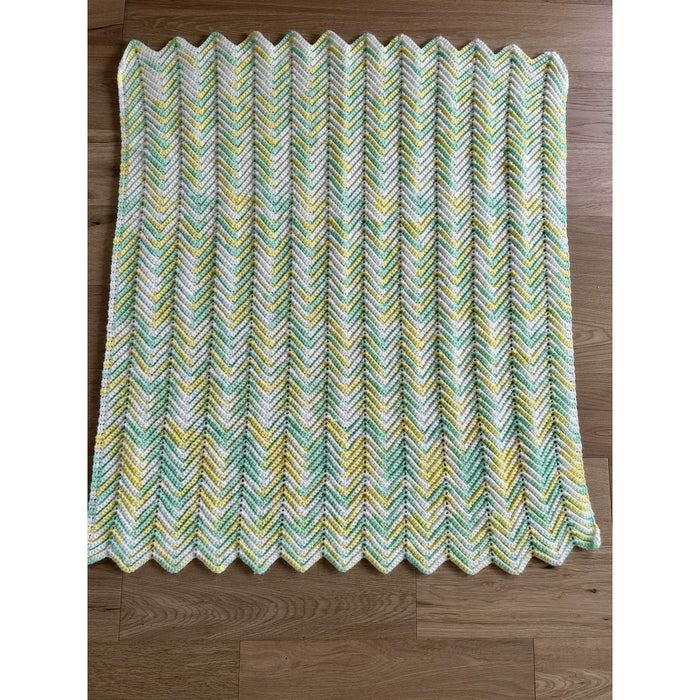Market on Blackhawk:  Green , Yellow and White Baby Crocheted afghan #1755   |   Quilts by Barb
