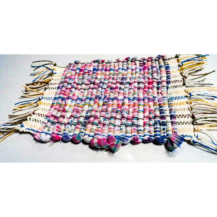 Market on Blackhawk:  Hand Made on a Loom Coaster/ Doll Rug - Pink and Purple PrintHand Made on a Loom Coaster/ Doll Rug  |   Rag Rug Haven