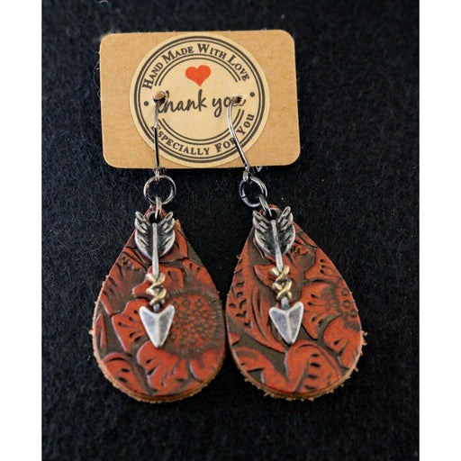 Market on Blackhawk:  Handmade Earrings from Cowgirl Pretty - Leather with Arrow  (2.25" long, 0.2 oz.)  |   Cowgirl Pretty