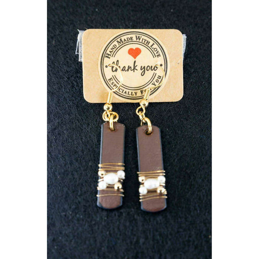 Market on Blackhawk:  Handmade Earrings from Cowgirl Pretty - Leather with White Stones  (2.25" long, 0.1 oz.)  |   Cowgirl Pretty