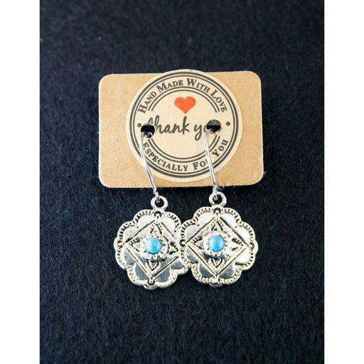 Market on Blackhawk:  Handmade Earrings from Cowgirl Pretty - Shiny Metal with Small Blue  (1.25" long, 0.2 oz.)  |   Cowgirl Pretty