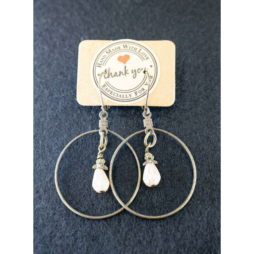 Market on Blackhawk:  Handmade Earrings from Cowgirl Pretty - Teardrop Hoops with White Stone  (2" long, 0.2 oz.)  |   Cowgirl Pretty